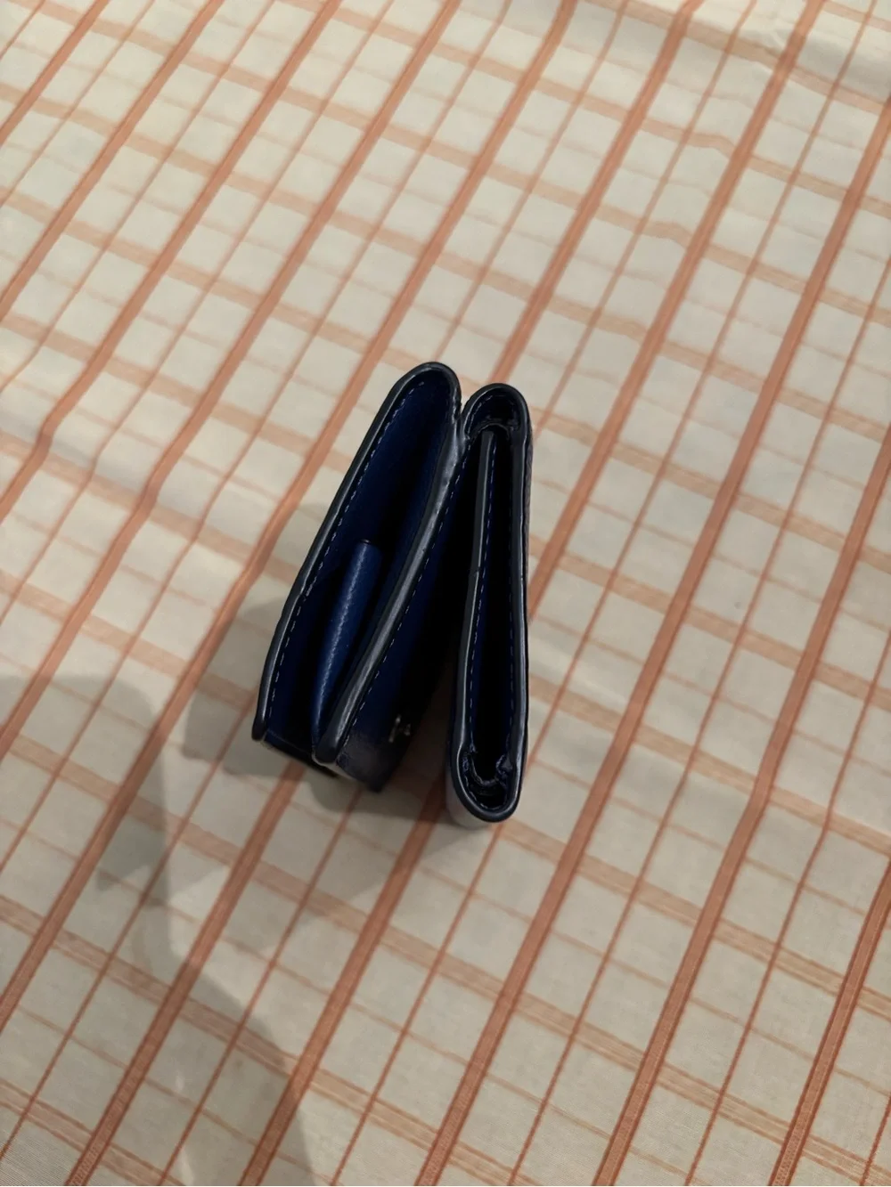 Coach Navy Blue Pebbled Leather Trifold Snap Wallet
